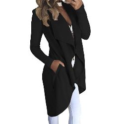 ITDIW Damen Cardigan Elegant Revers Strickjacke Lang Asymmetrisch Mantel mit Taschen-IWCA04