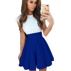 ITDIW Damen Kleid Elegant mit Spitze Casual Mini Kleider mit Gürtel Alltag A linie Cocktailkleid-IWKL01