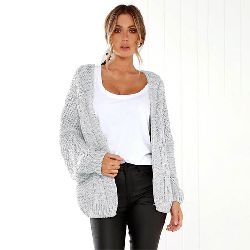IVDIH Damen Dicke Strickjacke Kurz Oversize Cardigan Warme Grobstrickjacke Lose Winter Strickmantel-ICA25