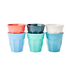 kleine Melamine Becher, 6 Stück einfarbig sortiert