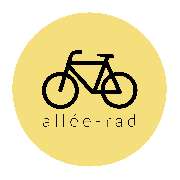 allée-rad - Rundes Logo von allée-rad, dem Fahrradladen in Berlin-Prenzlauer Berg. Klare, moderne Gestaltung mit gelbem Kreis und stilisiertem Fahrrad – Symbol für Bewegung, Handwerk und urbane Radkultur.