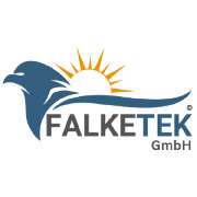 Falketek GmbH Elektromeisterbetrieb - Ein Falke (Vogel) in dunklem Blau.
Dahinter geht eine gelbe Sonne auf. Darunter der Name des Unternehmens.