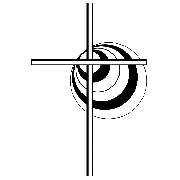 Gemeindezentrum Kornelimünster - Evangelische Kirchengemeinde Kornelimünster-Zweifall - Ein schlankes Kreuz mit mehreren Kreisen in schwarz-weißer Optik.