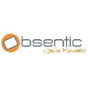 Obsentic - Reduziertes Logo mit orangefarbenem Kreis und gedrehtem, abgerundetem Rechteck als grafischem Zeichen. Rechts daneben steht der graue Schriftzug „obsentic“, ergänzt durch die handschriftliche Namenssignatur „Jens Maiworm“ in Orange.